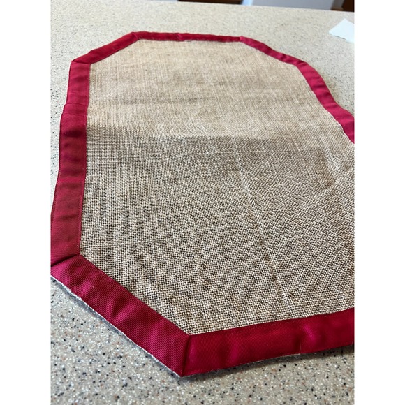 Table placemats burlap  jute with red trim 20"x14"  8 sided shape set-6 - Picture 7 of 8